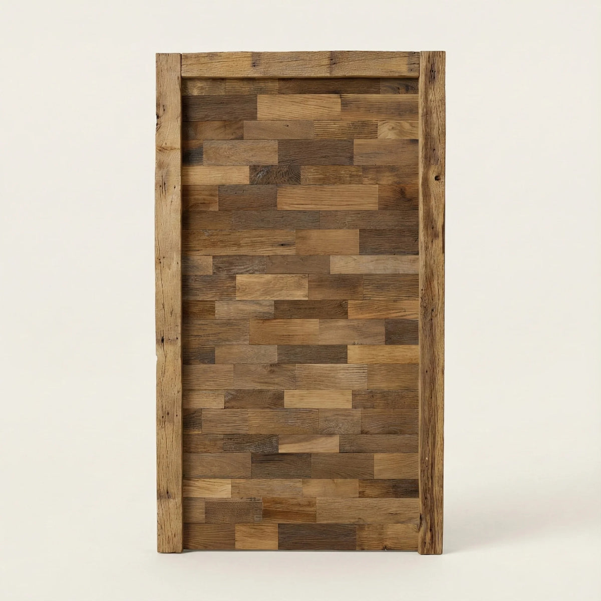 Laminated Cladding:
reclaimed oak wall cladding panel laminated mosaic original surface close detail