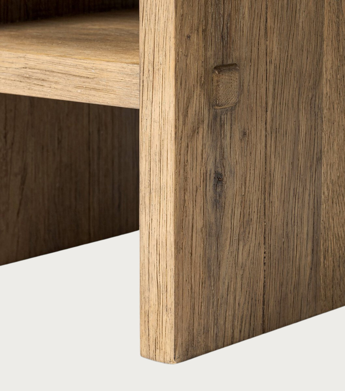 Mitra Reclaimed Oak Side Table – detail of a side panel