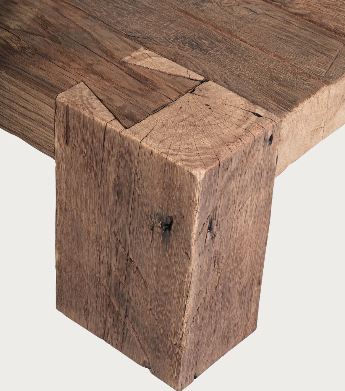 Monastery Reclaimed Oak Coffee Table – detail of a block leg