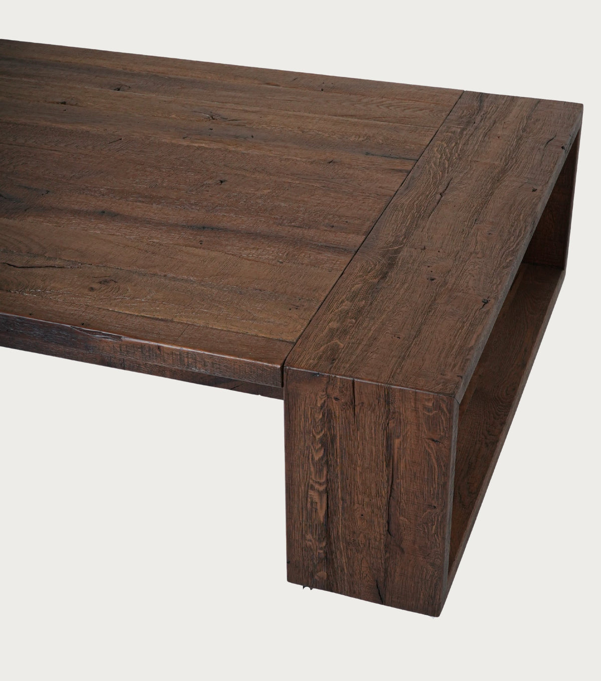 Sardis Reclaimed Oak Coffee Table – corner detail from above