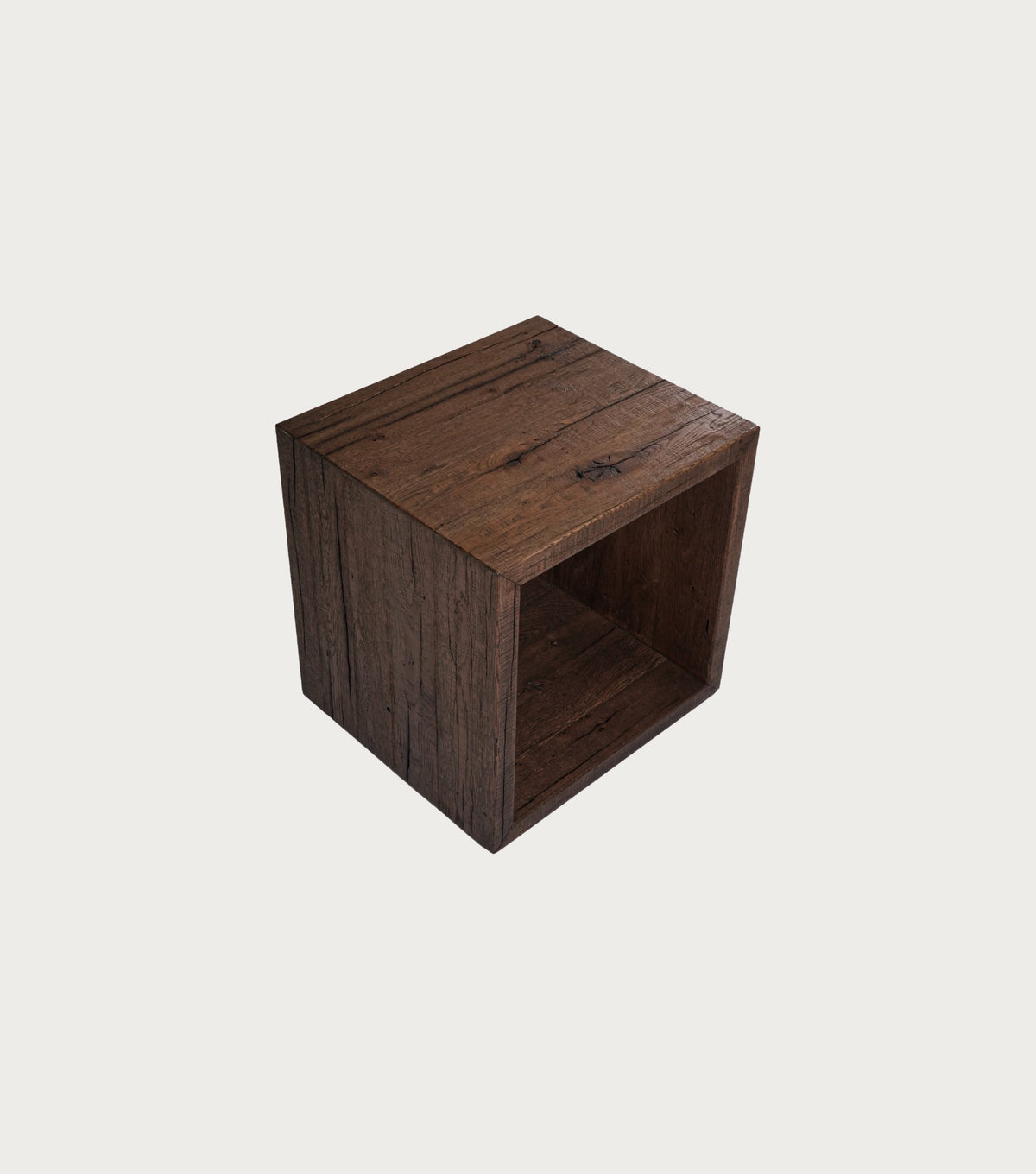 Sardis Reclaimed Oak Side Table – angled view from above