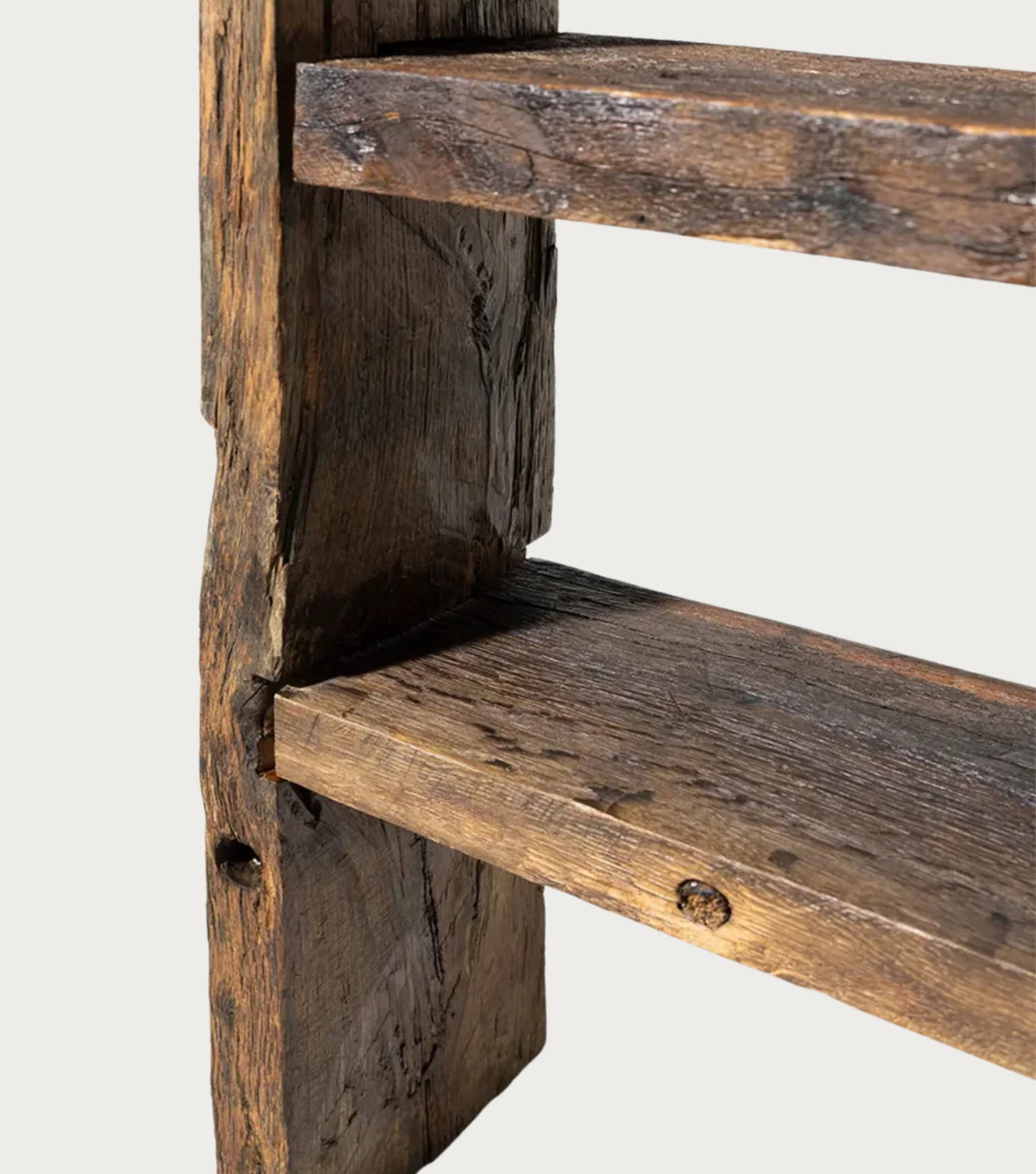 Solstice Reclaimed Oak Bookcase – close-up of a shelf and upright