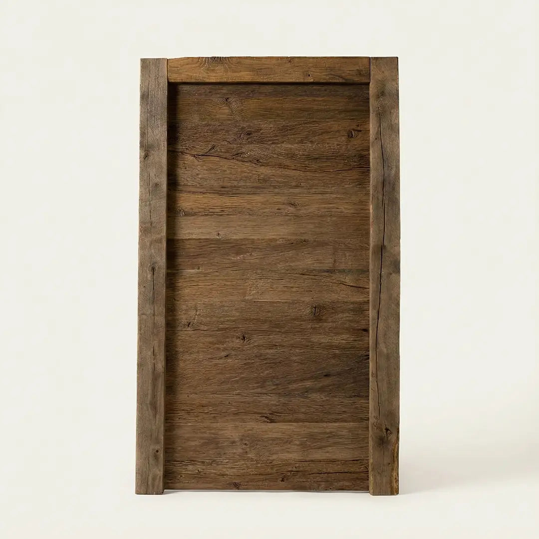 Reclaimed wood wall cladding in oak showing natural colour variation and original weathered surface texture