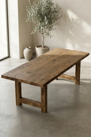 Argolis reclaimed oak dining table styled in a minimalist dining room