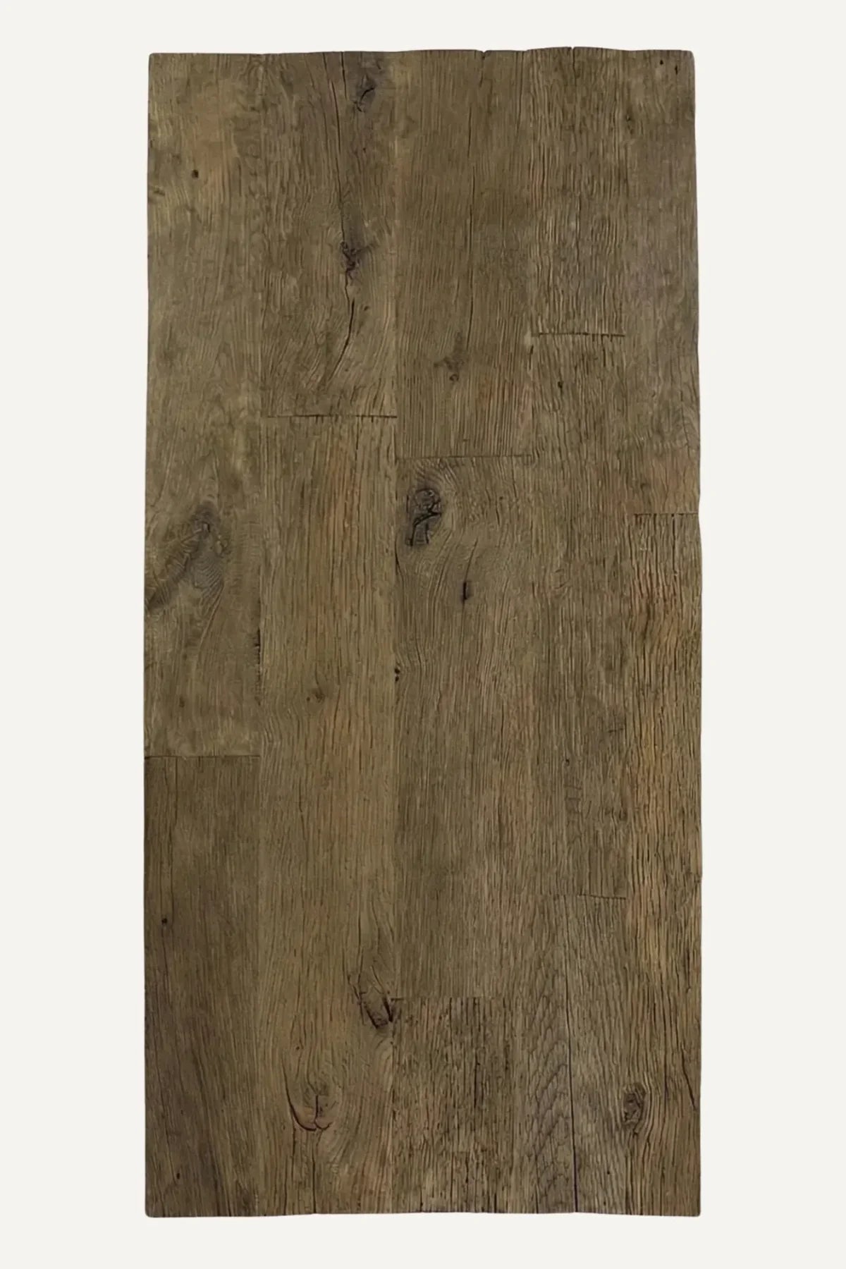 The surface was lifted from the planked walls of an old structure, given nothing more than a light brush, then left alone. The legs came from the same building's load-bearing beams. 