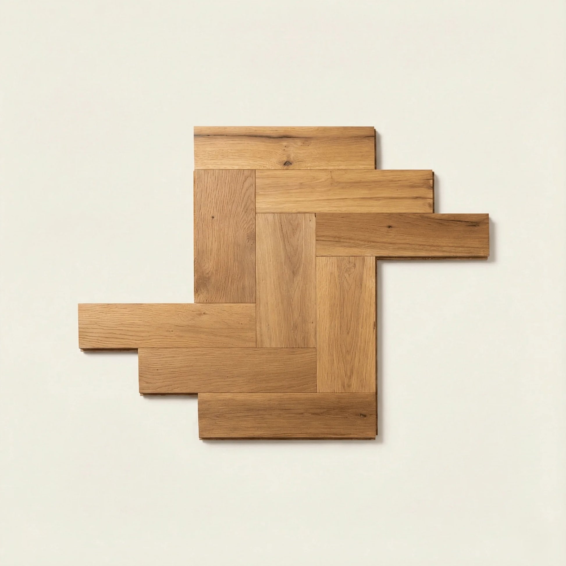 Reclaimed oak parquet flooring brings decades of history into your home.