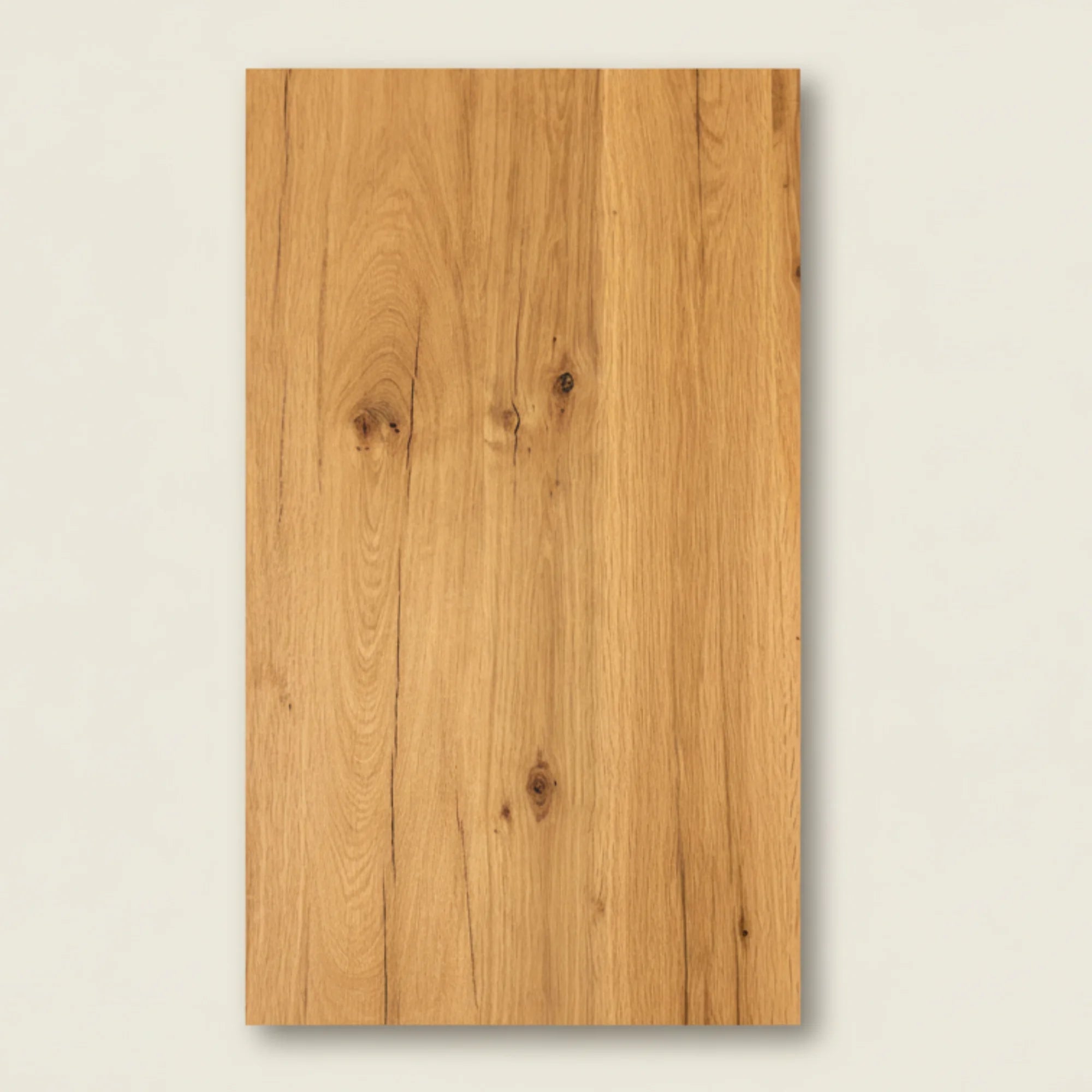 A reclaimed oak varnished panel gives you the character of aged timber with a hard, sealed surface.