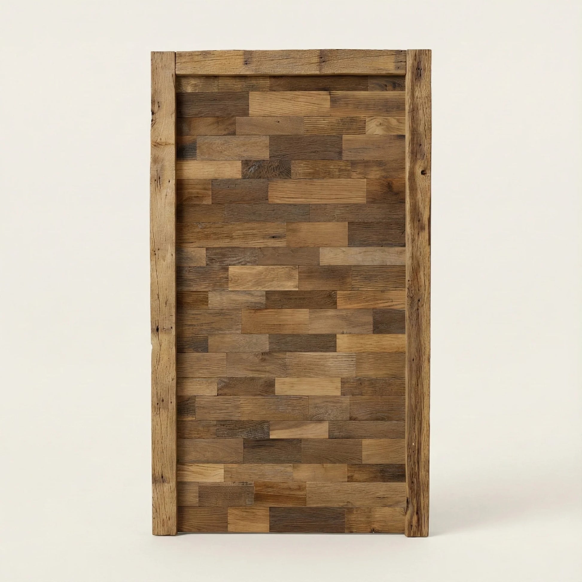 Laminated Cladding:
reclaimed oak wall cladding panel laminated mosaic original surface close detail
