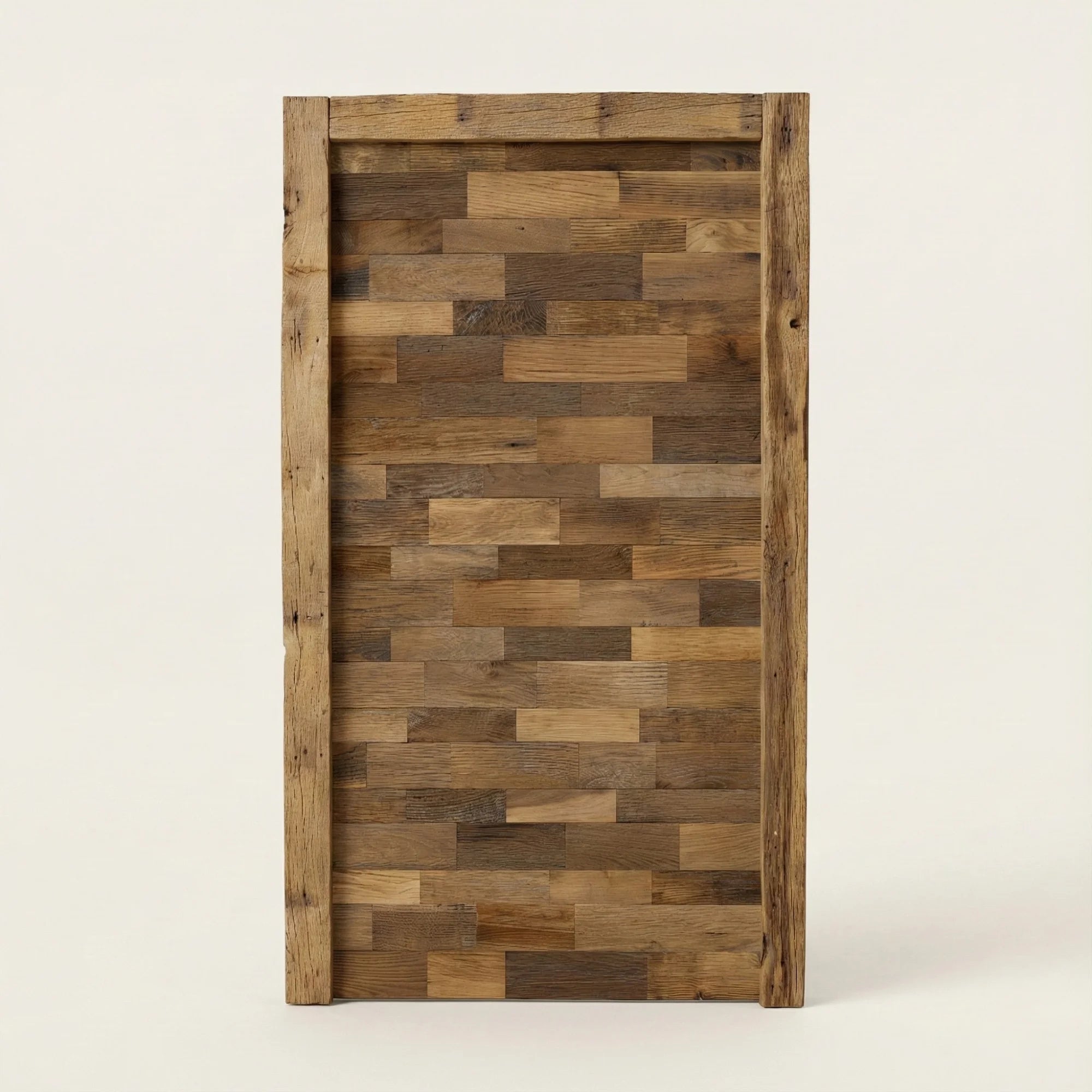 Laminated Cladding:
reclaimed oak wall cladding panel laminated mosaic original surface close detail