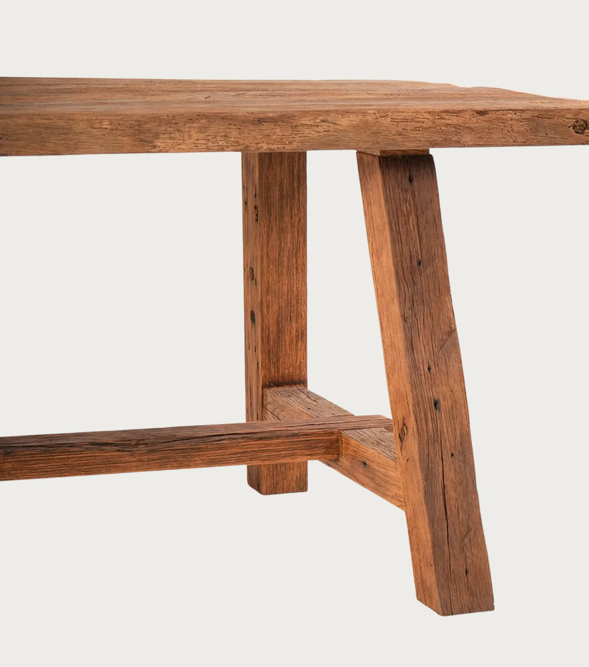 Agora Reclaimed Oak Dining Table – detail of the A-frame leg
