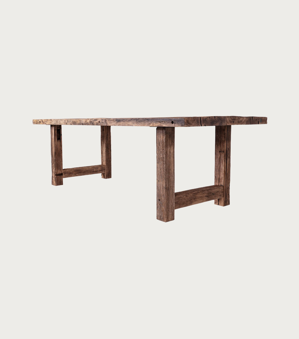 Argolis Reclaimed Oak Dining Table – side view of the trestle frame