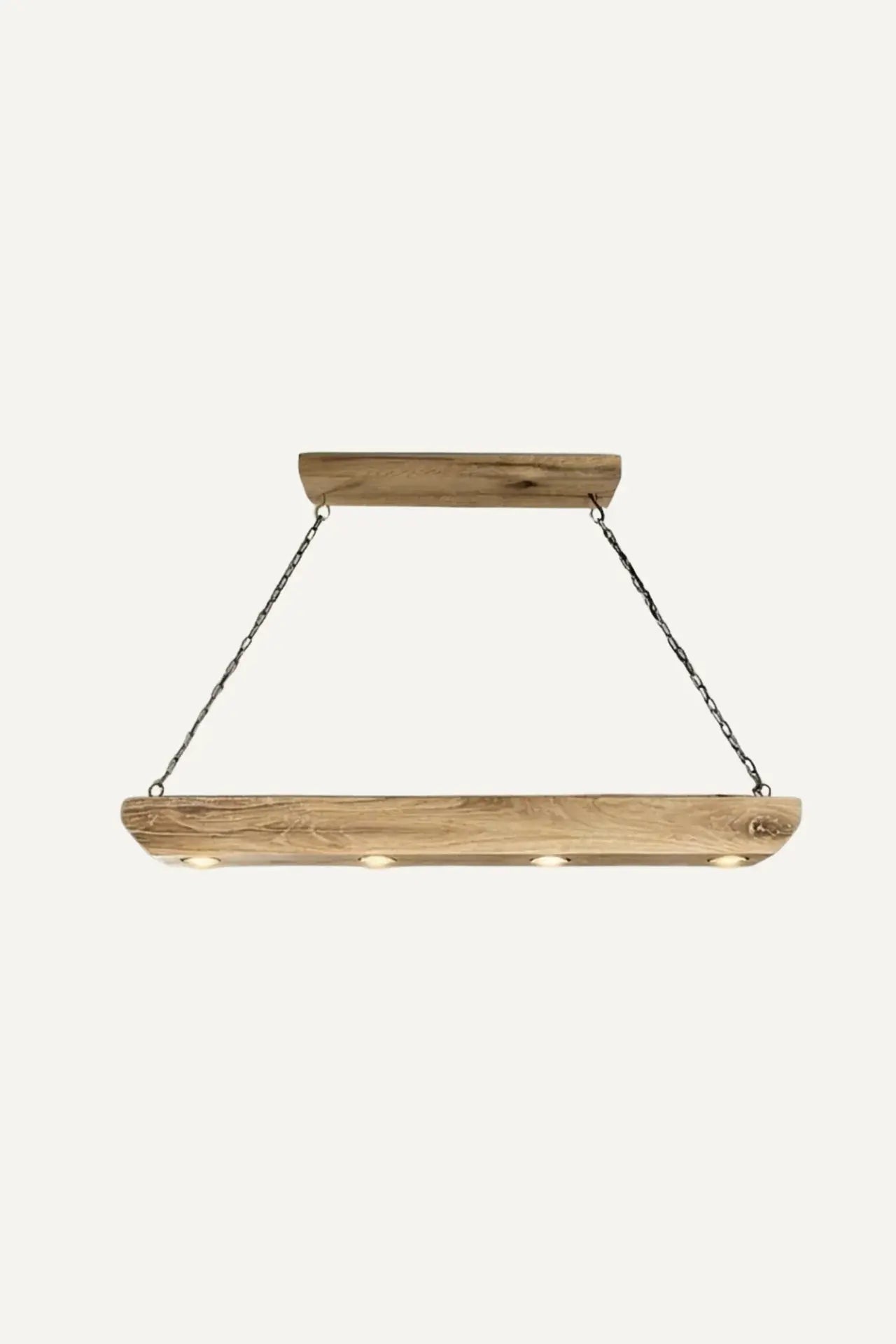 Reclaimed wood beam chandelier sanded finish with chain suspension and ceiling plate