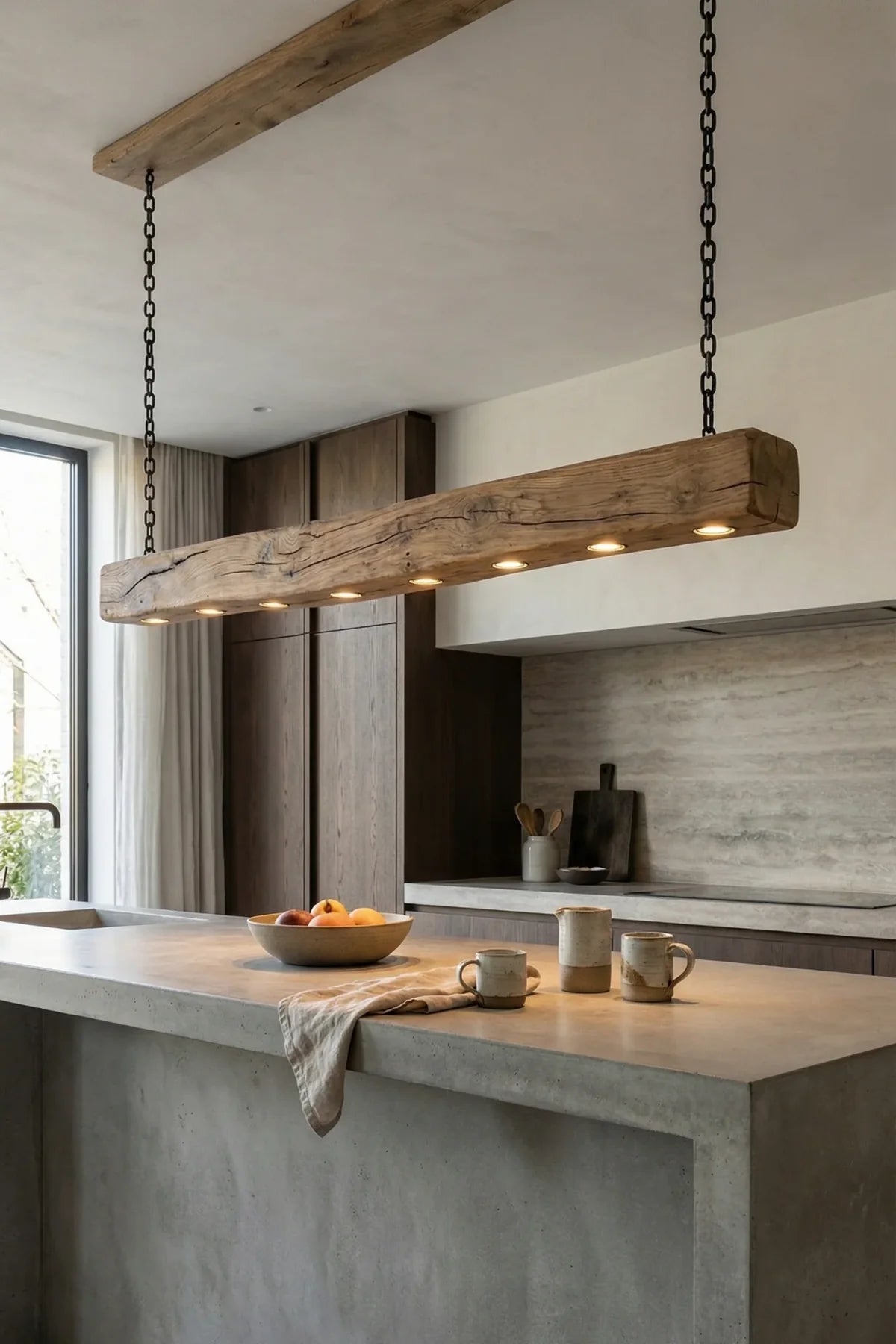 Chain suspension detail of the original oak beam pendant light