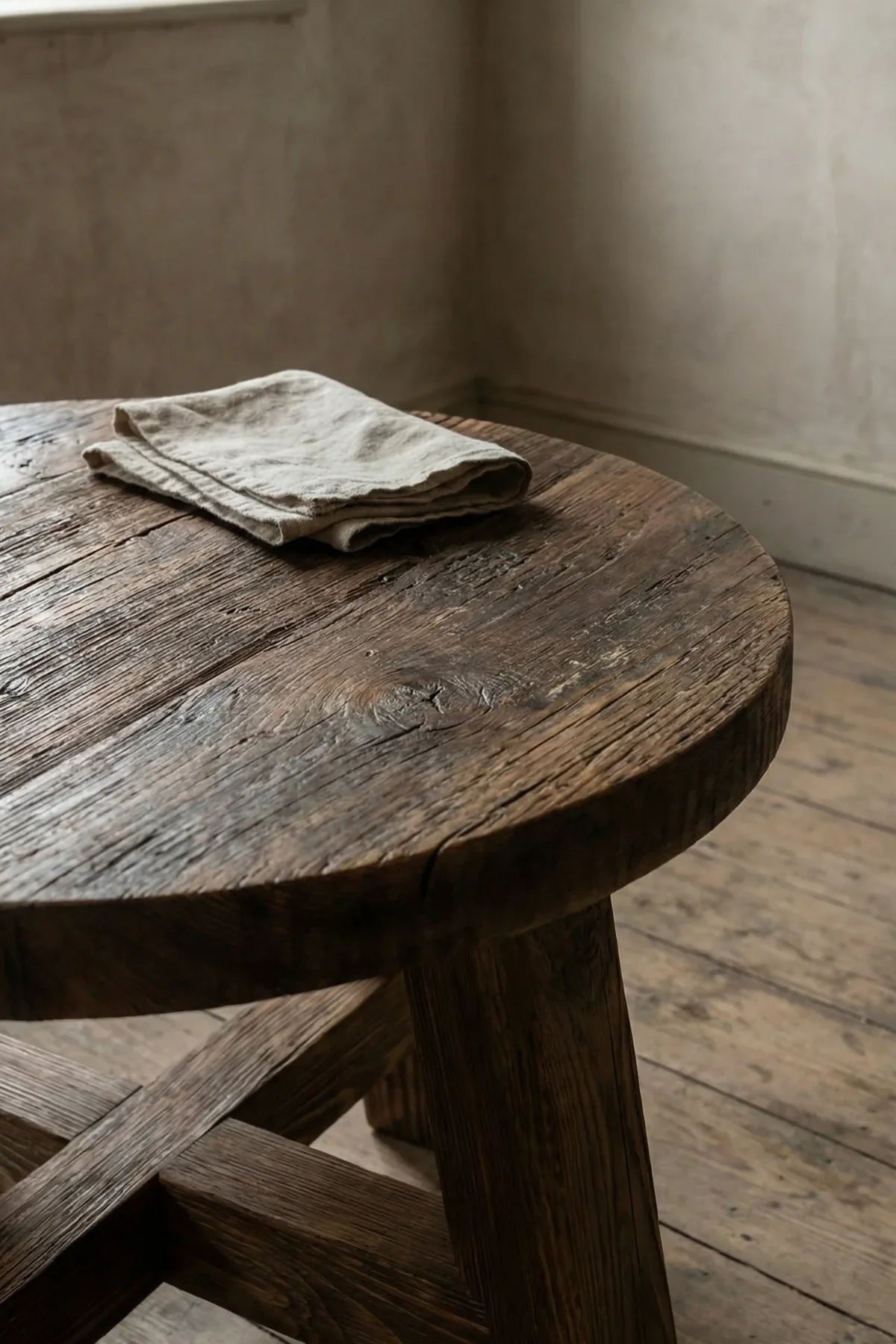 X-frame solid reclaimed oak base of the Dekelia side table