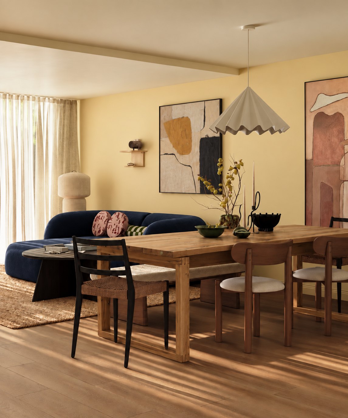 Doque Reclaimed Oak Dining Table – in an open-plan living and dining room
