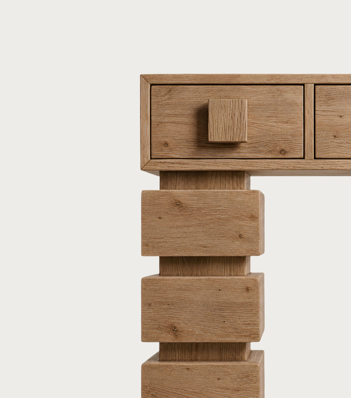 Gradus Reclaimed Oak Console Table – detail of the stacked leg and drawer