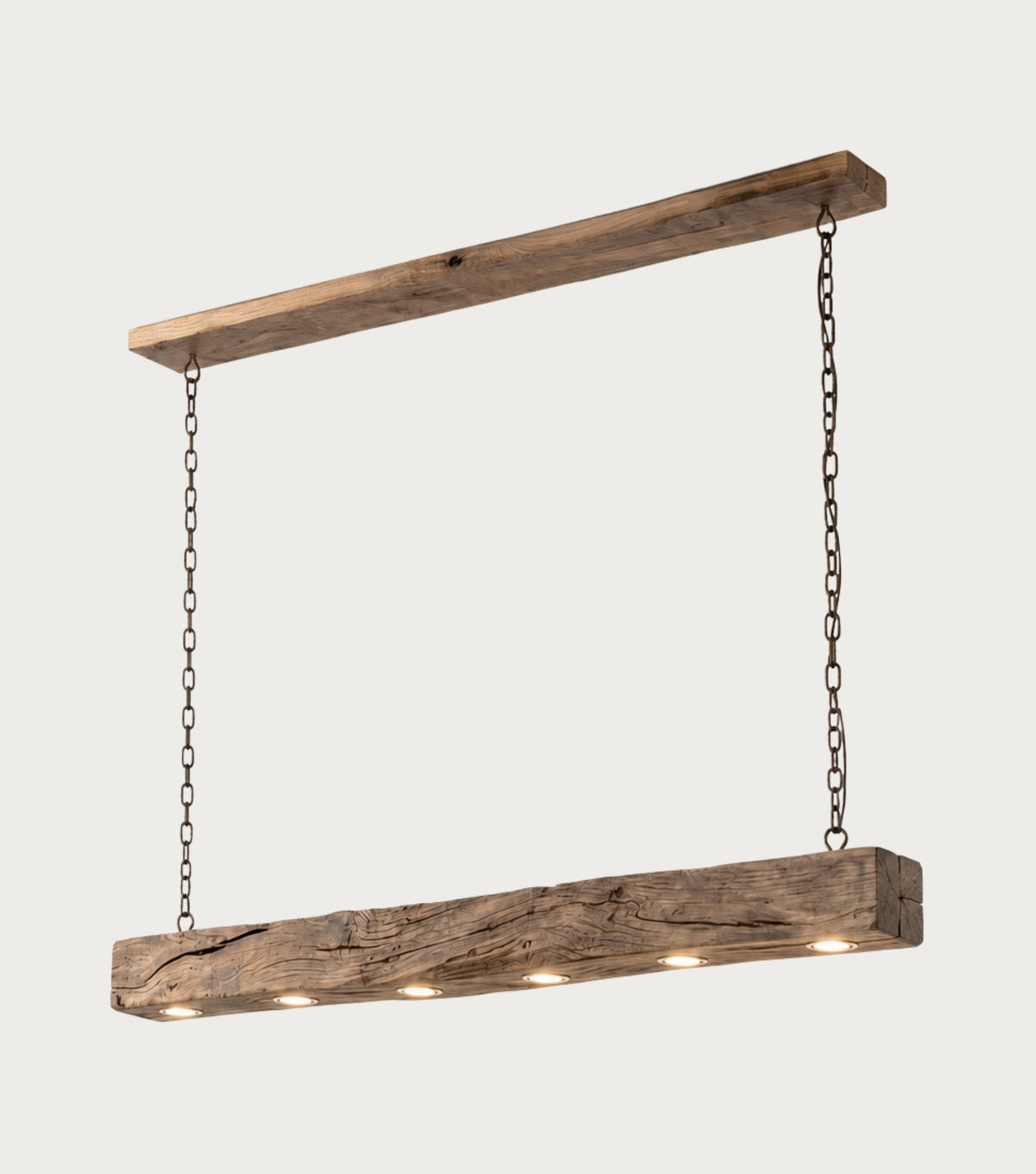 Lumen Reclaimed Chestnut Beam Pendant Light – angled view