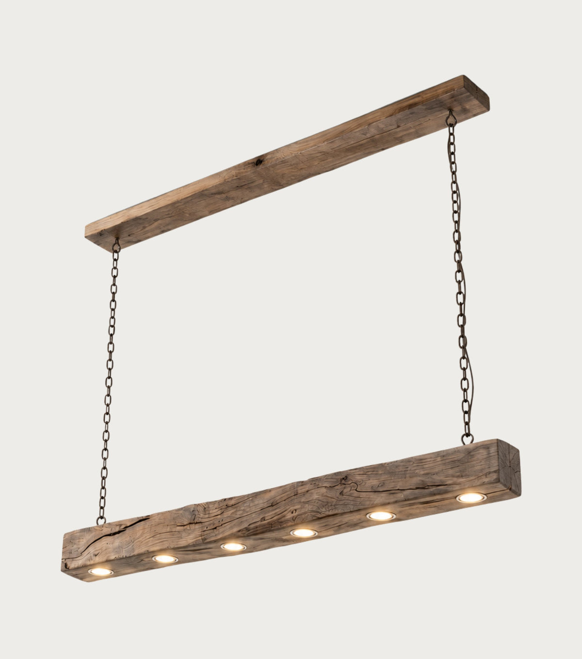 Lumen Reclaimed Chestnut Beam Pendant Light – three-quarter view