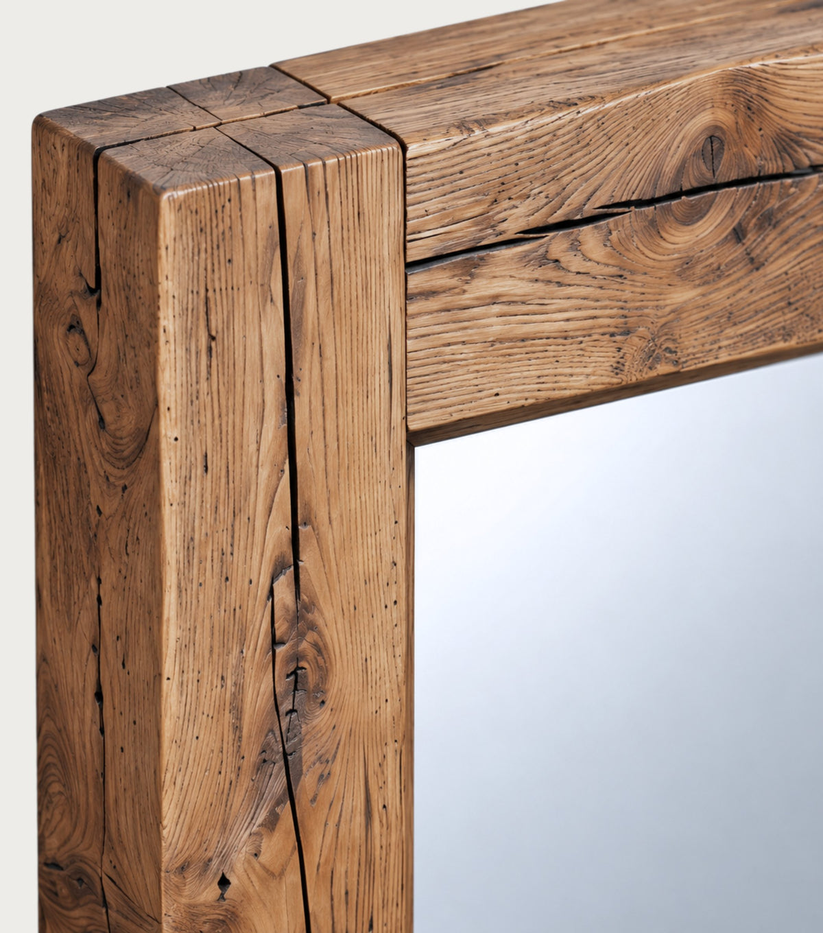 Luna Reclaimed Oak Mirror – close-up of the frame corner