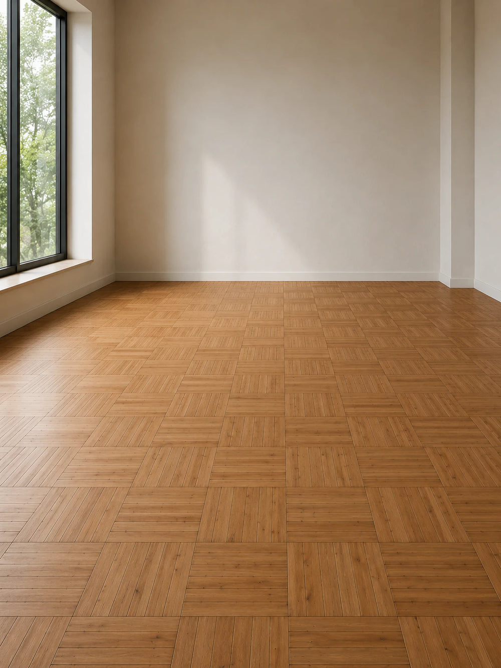 Basket Weave reclaimed oak marquetry parquet floor laid in a room