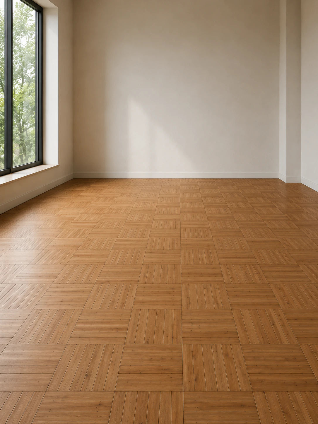 Basket Weave reclaimed oak marquetry parquet floor laid in a room