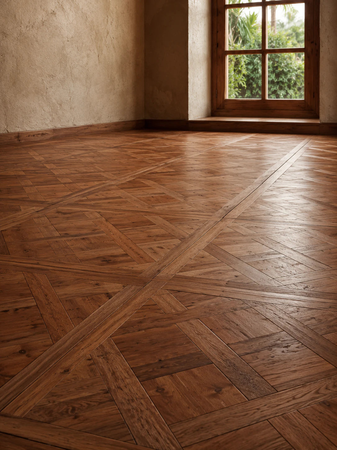 Versailles reclaimed oak marquetry parquet floor laid in a room