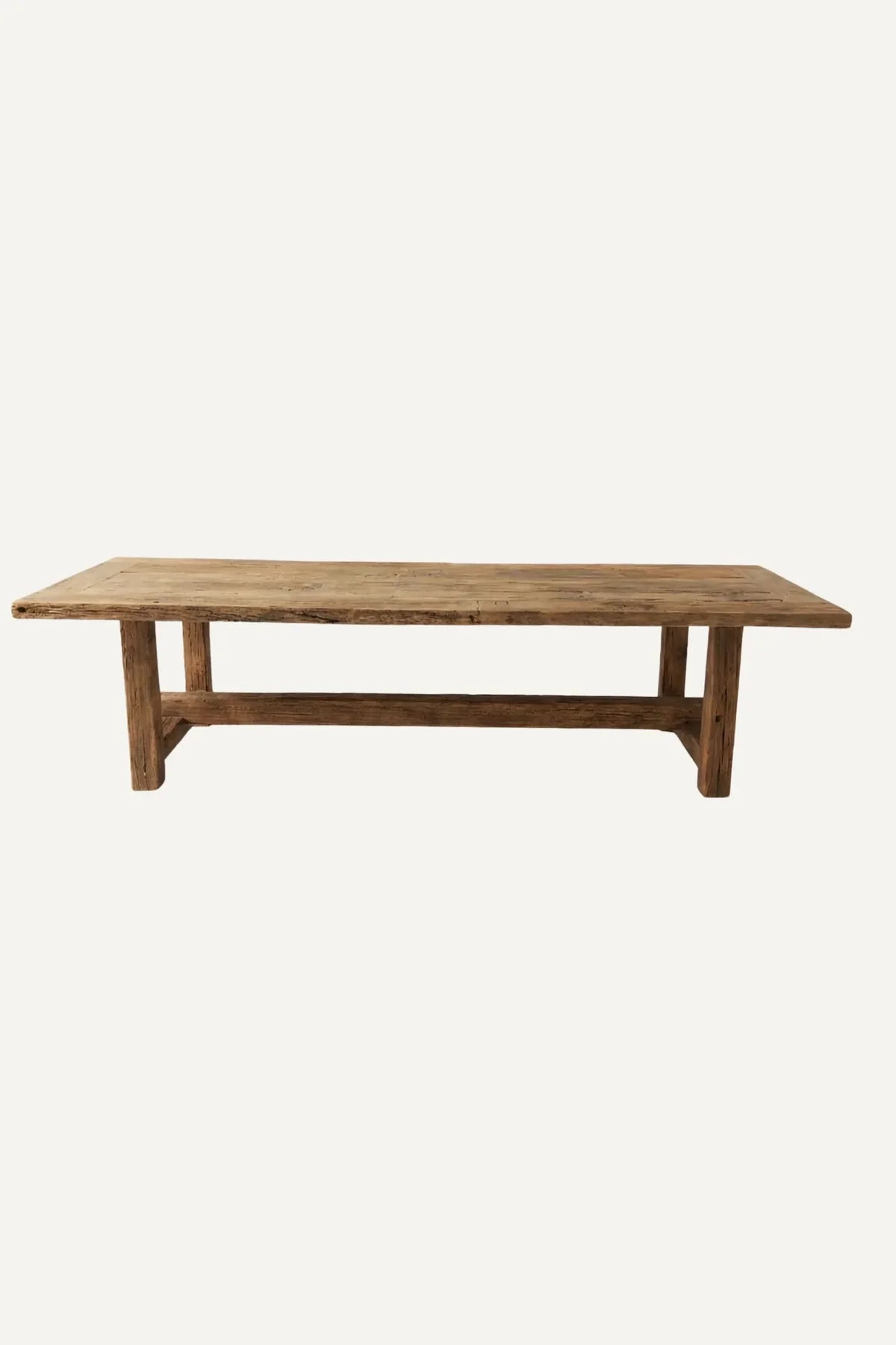 Top-down view of the Matera dining table showing deep-brushed plank surface construction