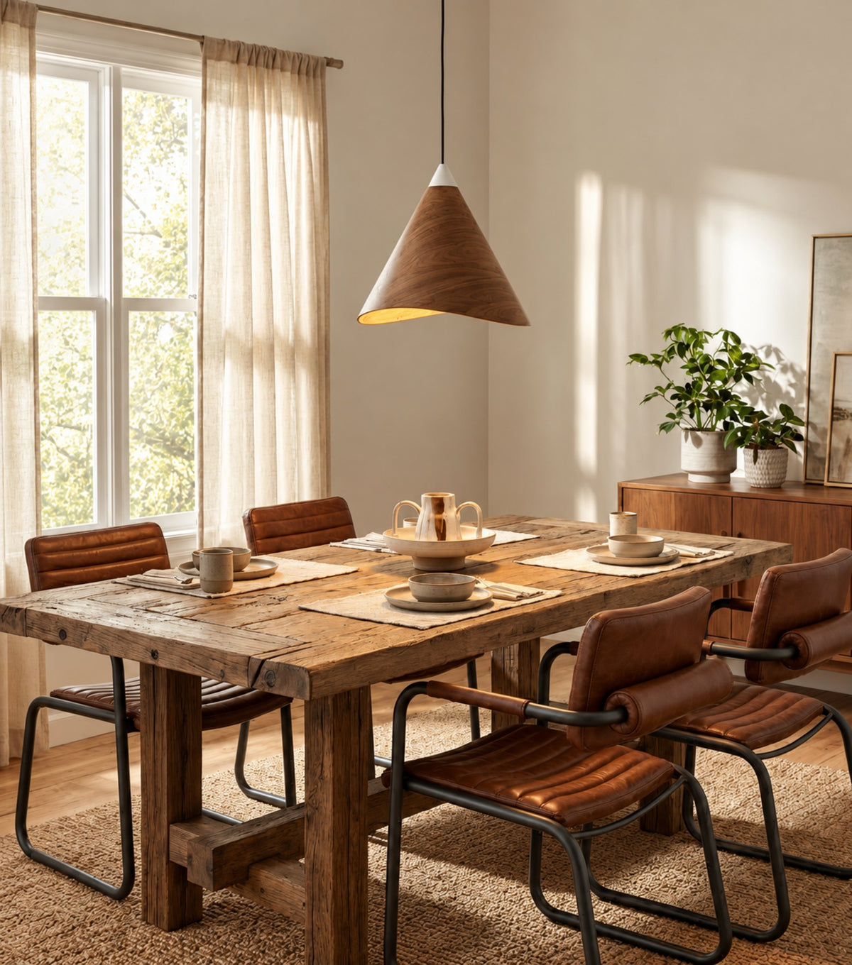 Matera Reclaimed Oak Dining Table – in a sunlit dining room