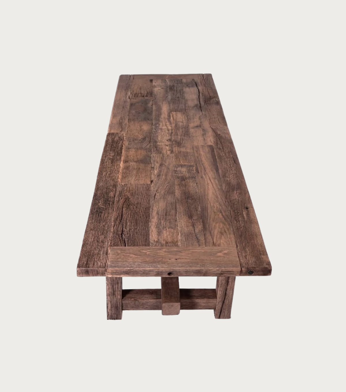 Matera Reclaimed Oak Dining Table – end view from above