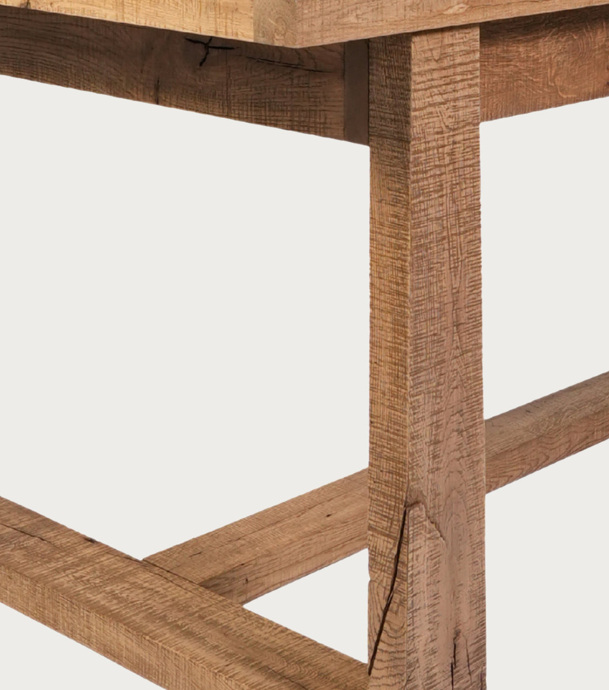 Mirador Reclaimed Oak Dining Table – detail of the leg frame