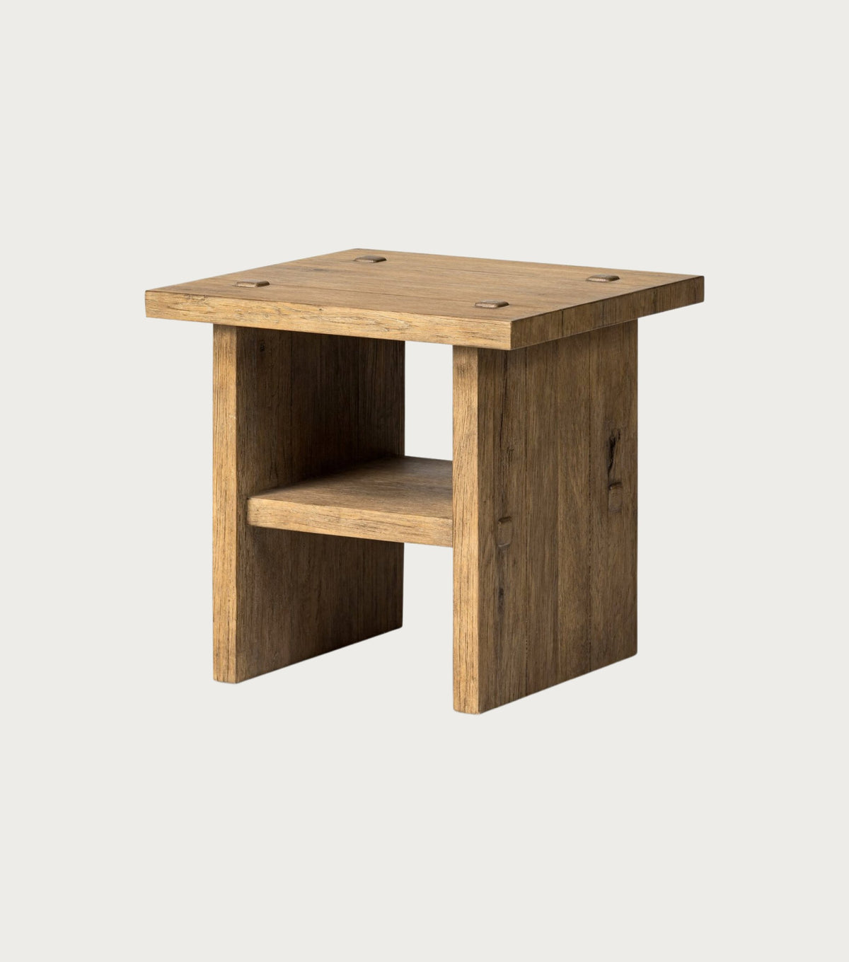 Mitra Reclaimed Oak Side Table – three-quarter view