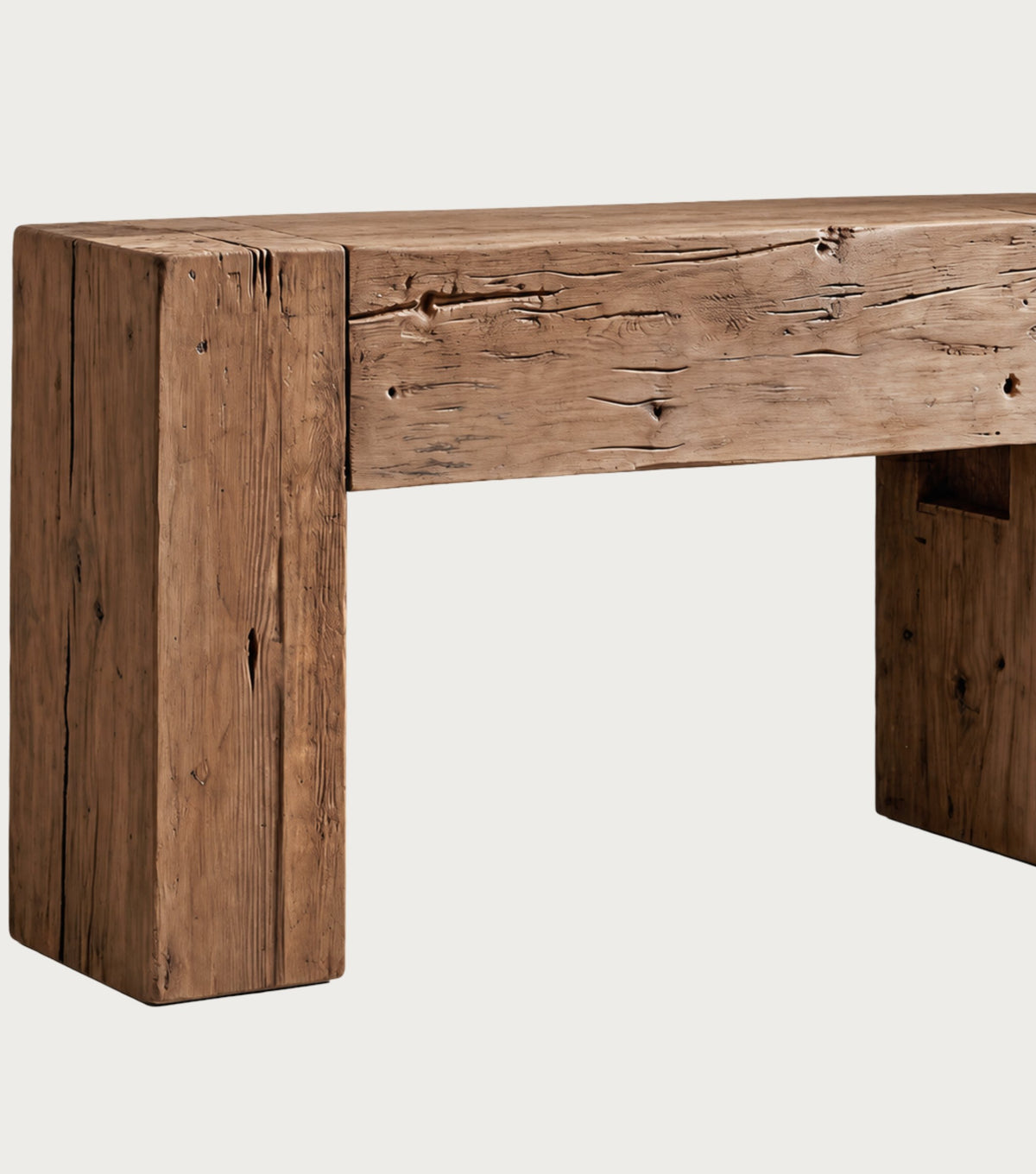 Monastery Reclaimed Oak Console Table – detail of the beam leg