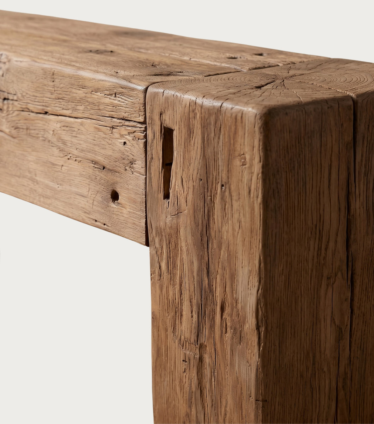 Monastery Reclaimed Oak Console Table – close-up of the beam joint