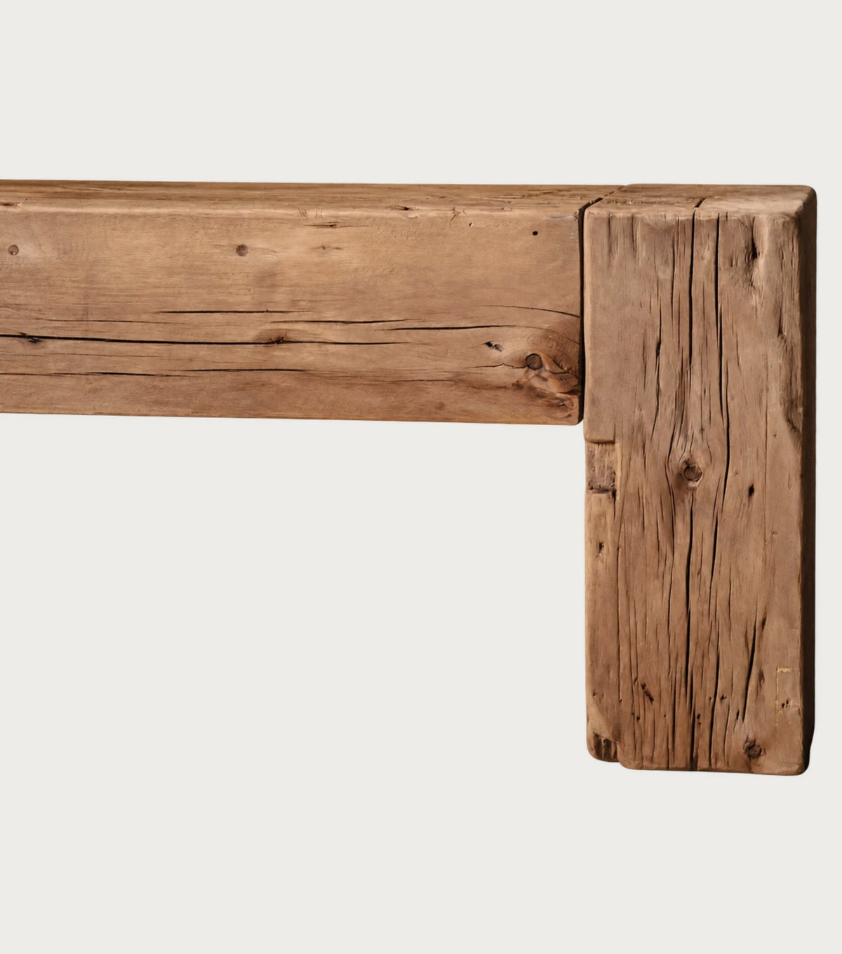 Monastery Reclaimed Oak Console Table – close-up of the top and leg