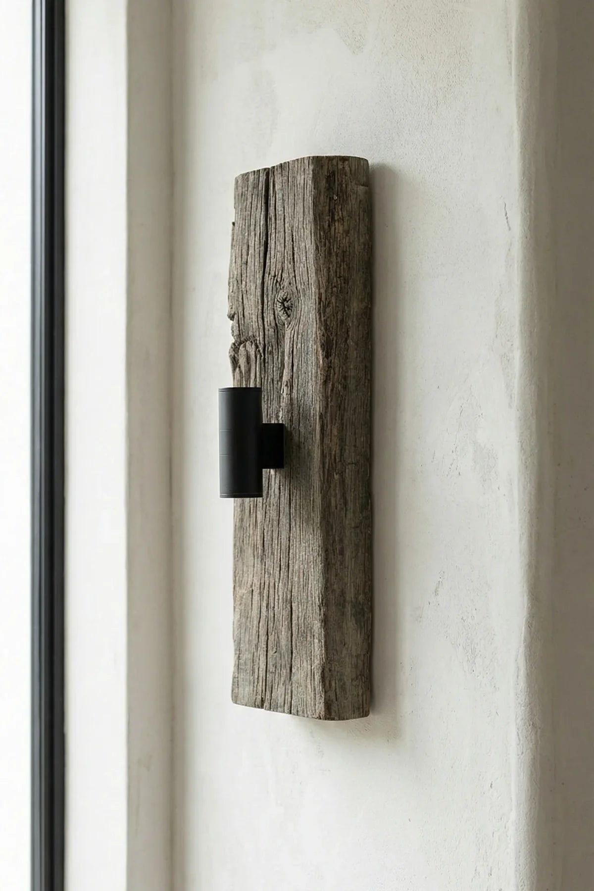 No.2 reclaimed oak wall light — three-quarter angle showing backplate and hardware