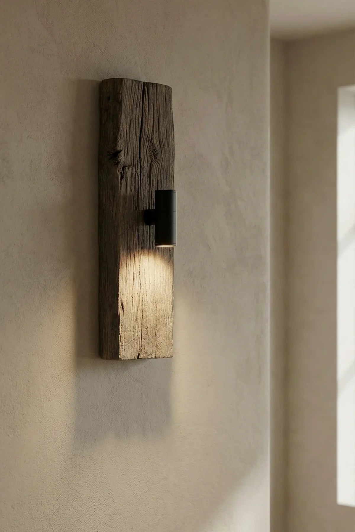 Bulb fitting detail on the No.2 reclaimed oak wall light