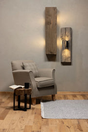 No.2 reclaimed oak wall light in a hallway interior setting