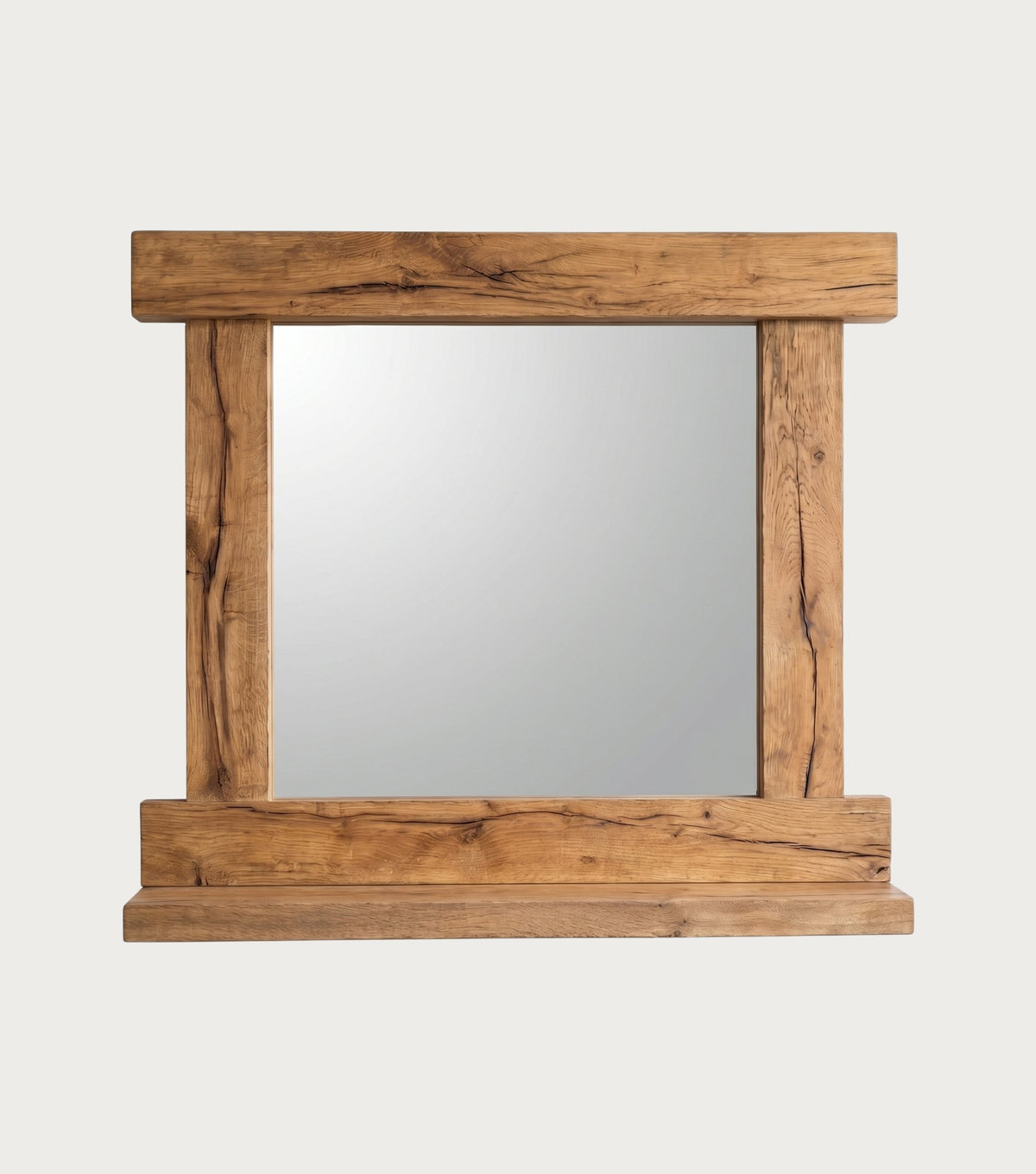 Nova Reclaimed Oak Mirror with Shelf – front view on a plain background