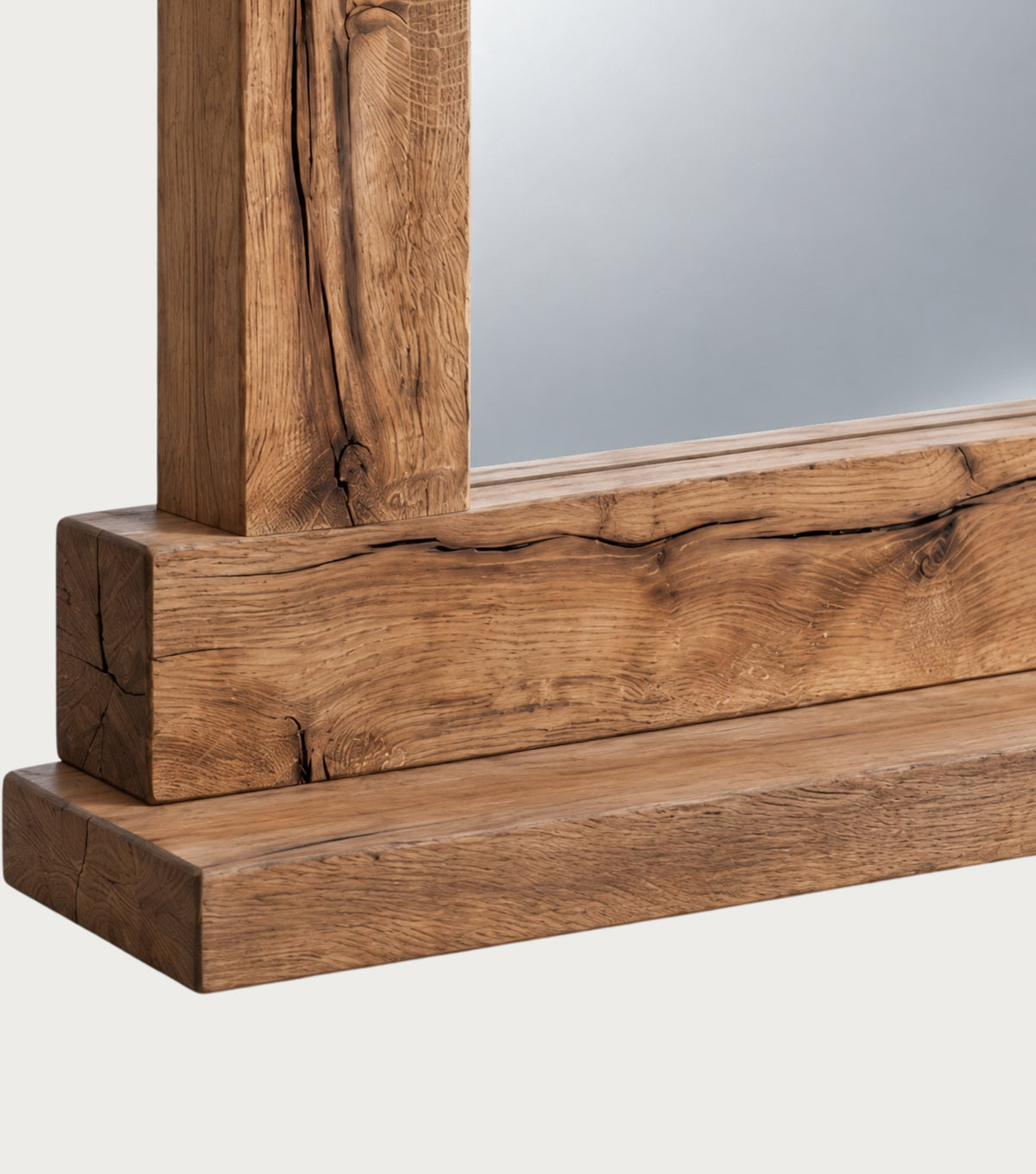 Nova Reclaimed Oak Mirror with Shelf – close-up of the ledge shelf