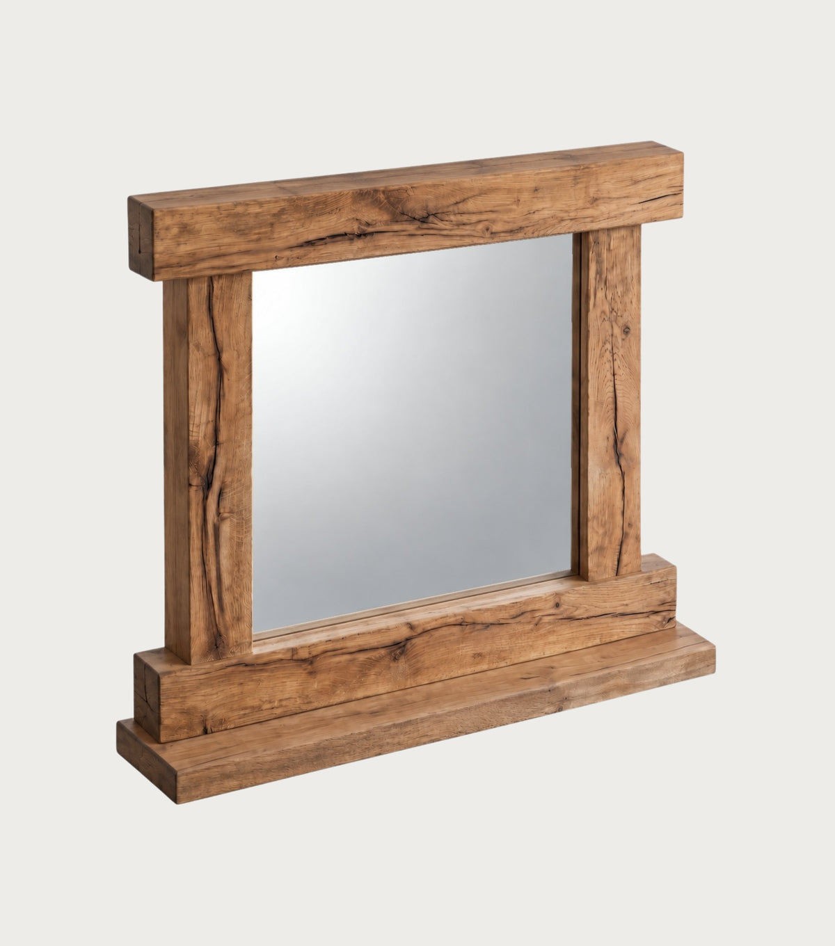 Nova Reclaimed Oak Mirror with Shelf – angled view