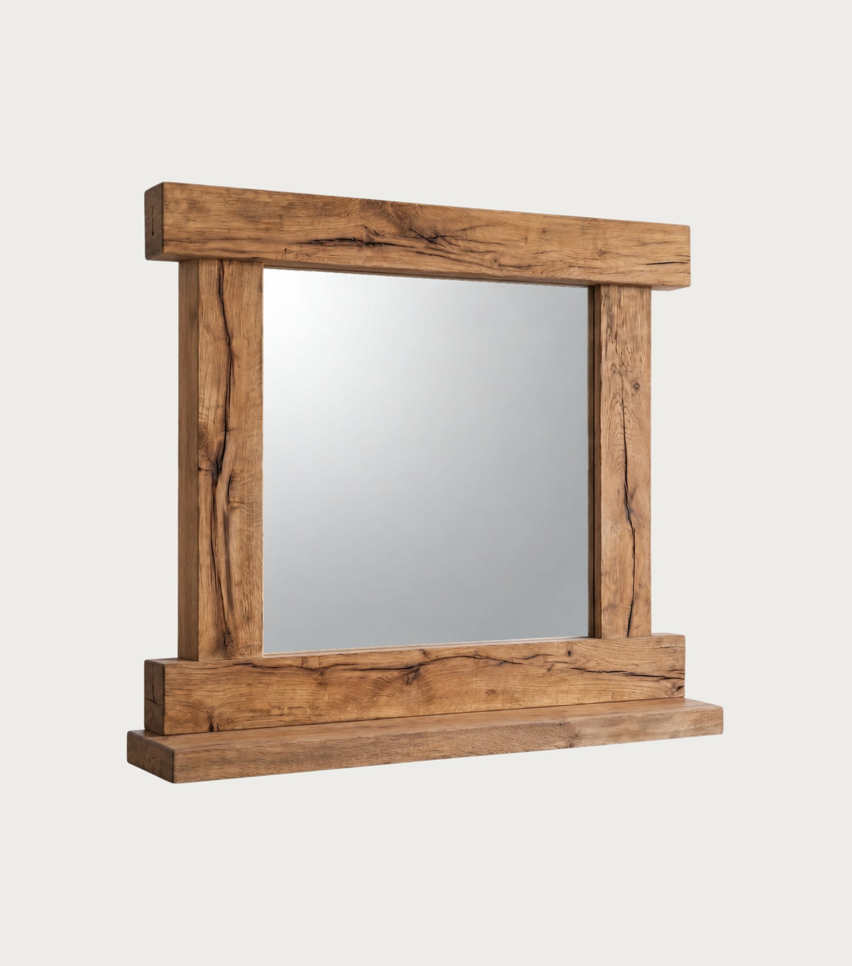 Nova Reclaimed Oak Mirror with Shelf – angled view