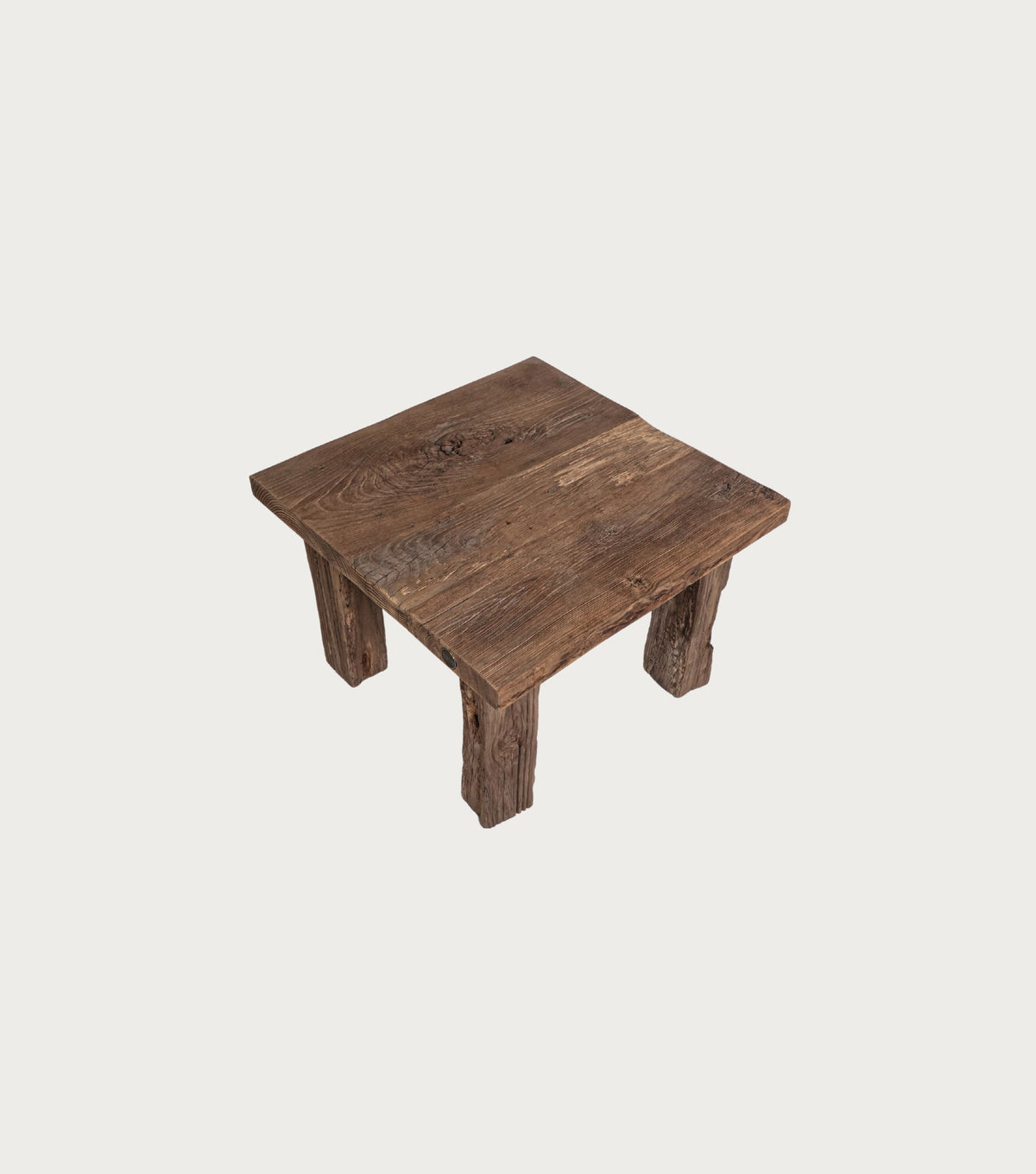 Ostia Reclaimed Oak Side Table – angled view from above