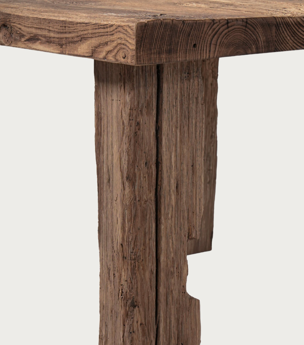 Ostia Reclaimed Oak Side Table – close-up of the weathered leg