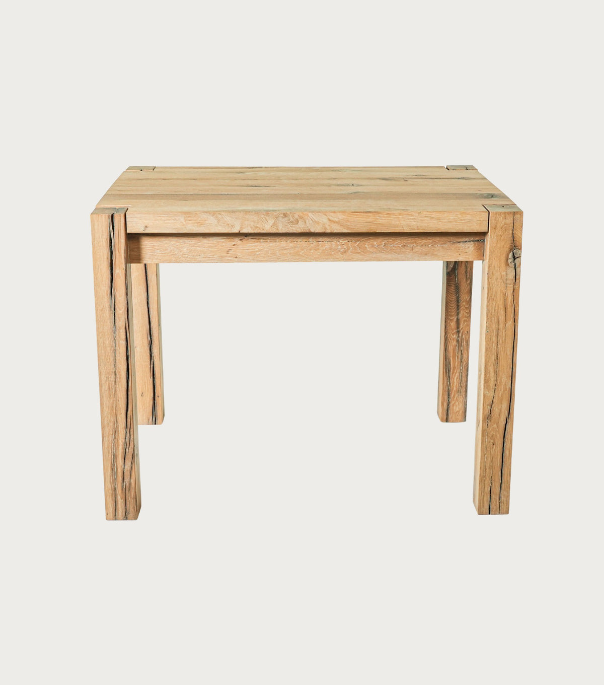 Patina Reclaimed Oak Dining Table – three-quarter view