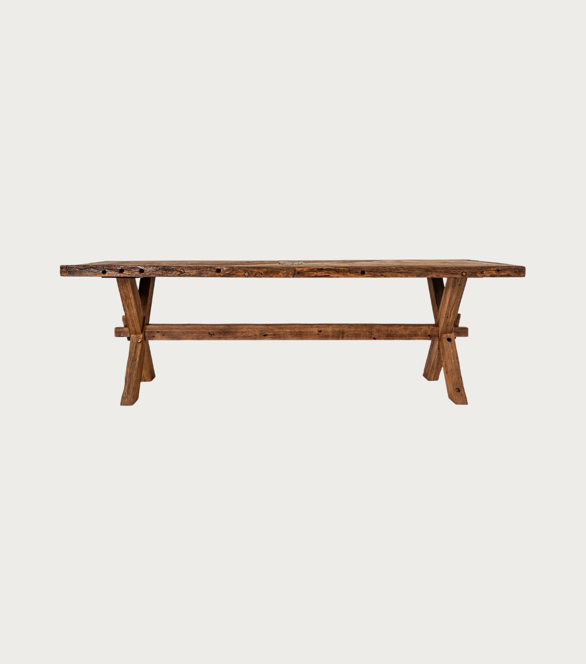 Petra Reclaimed Oak Herringbone Dining Table – front view on a plain background