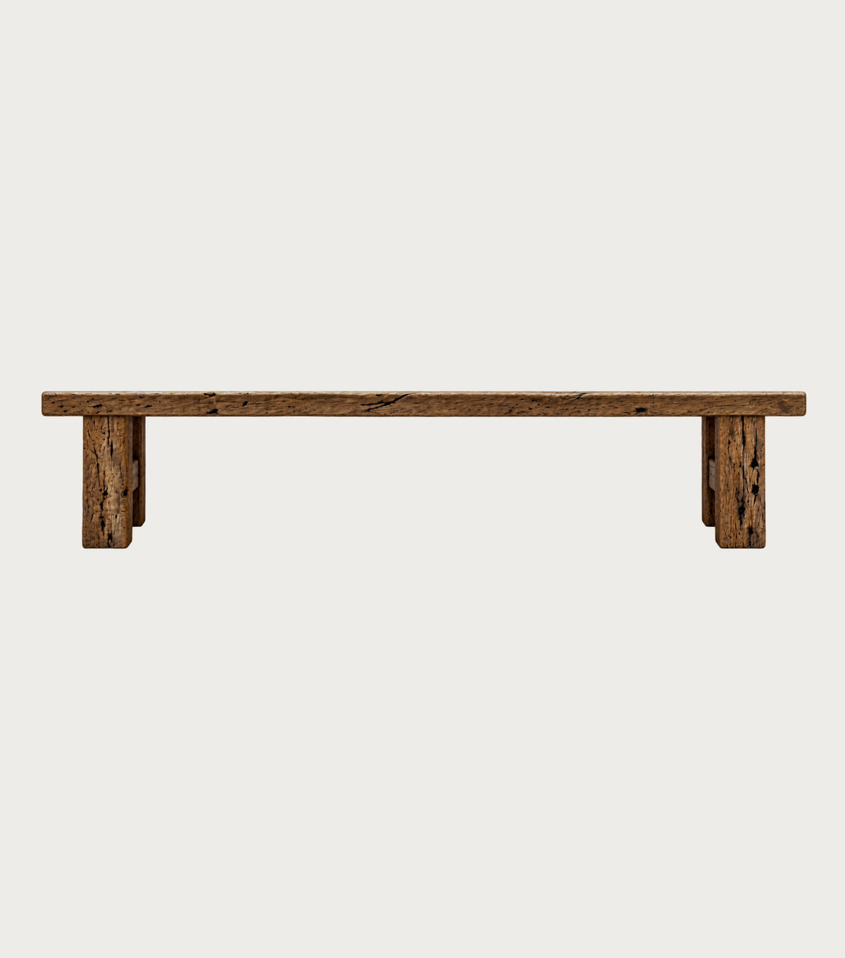 Plank Reclaimed Oak Bench – front view on a plain background