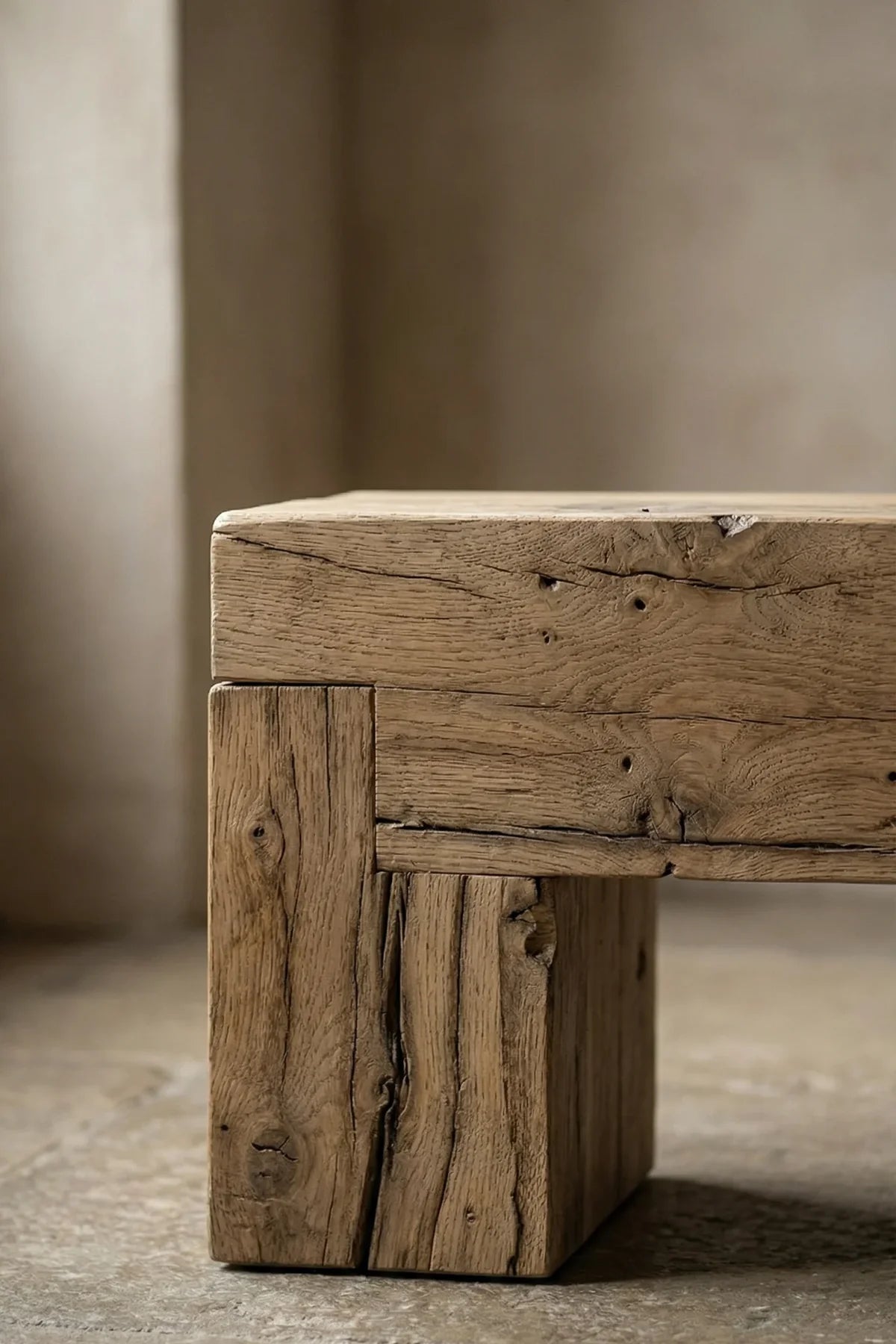 Solid oak block leg detail of the Sable bench