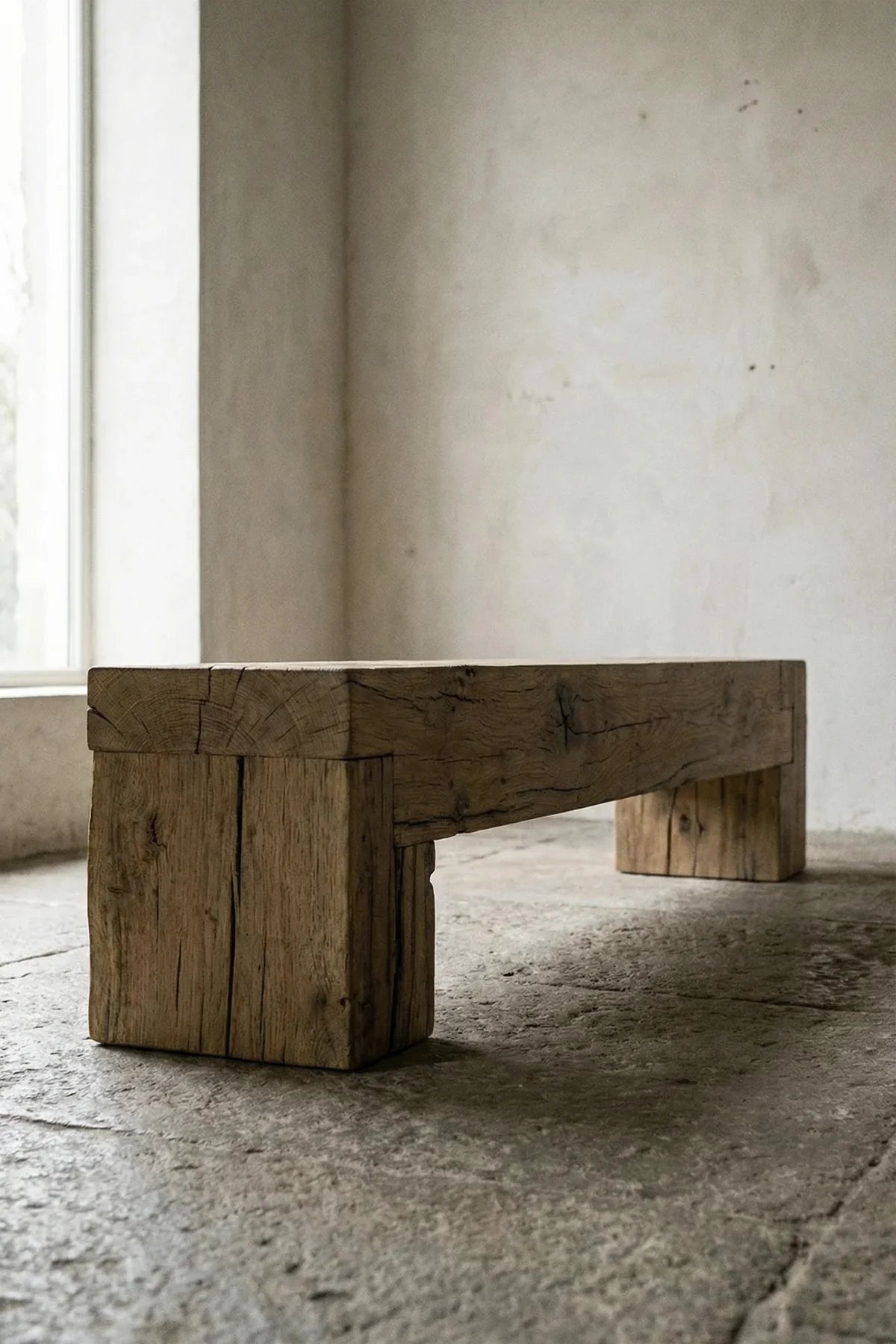 Side profile of the Sable bench showing plank thickness and block leg proportions