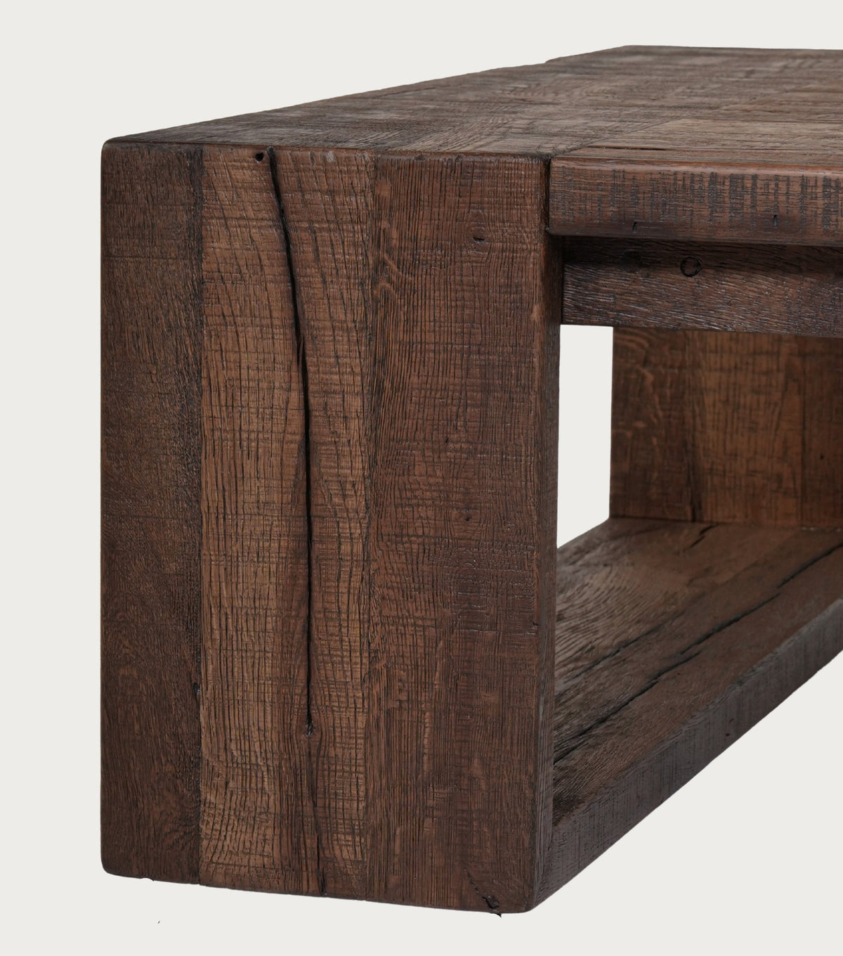 Sardis Reclaimed Oak Coffee Table – close-up of the panel leg