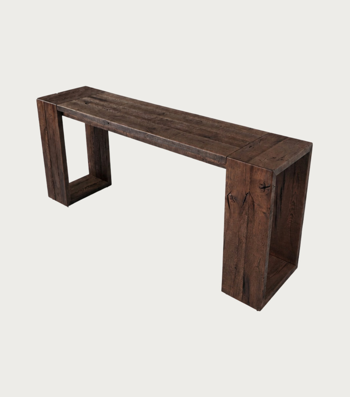 Sardis Reclaimed Oak Console Table – three-quarter view